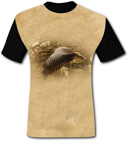 Crew Neck 100% Polyester Fiber Sport Short Sleeve Top for Men,Print Wild Goose Black T-Shirts