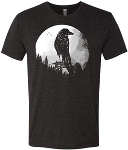 Crow Silhouette-Raven Night Goth Dark-Mens Cotton Black T-Shirts