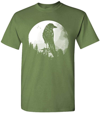 Crow Silhouette-Raven Night Goth Dark-Mens Cotton Military T-Shirts