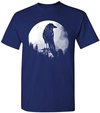 Crow Silhouette-Raven Night Goth Dark-Mens Cotton Navy T-Shirts