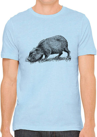 Cute Capybara Sketch Cotton Crewneck Unisex Blue T-Shirts