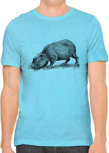 Cute Capybara Sketch Cotton Crewneck Unisex Blue T-Shirts