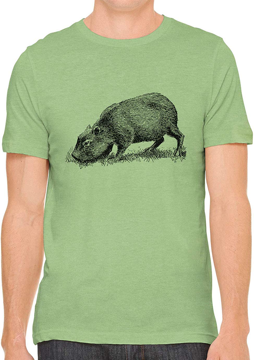 Cute Capybara Sketch Cotton Crewneck Unisex Green T-Shirts