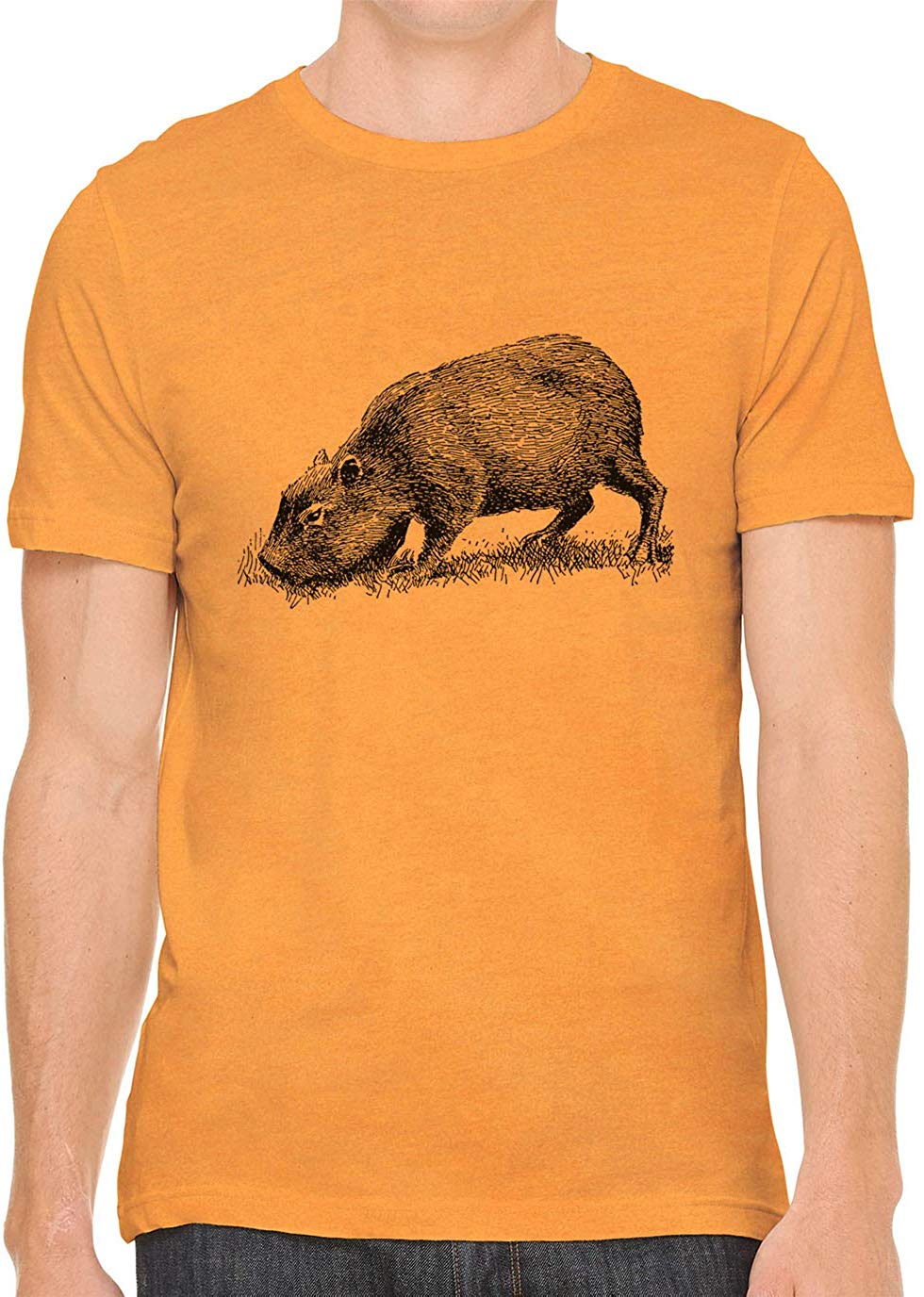 Cute Capybara Sketch Cotton Crewneck Unisex Orange T-Shirts