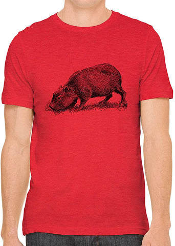 Cute Capybara Sketch Cotton Crewneck Unisex Red T-Shirts