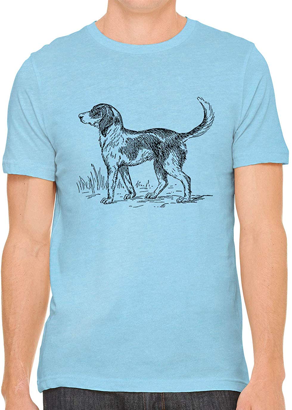 Cute Farm Dog Cotton Crewneck Mens Blue T-Shirts