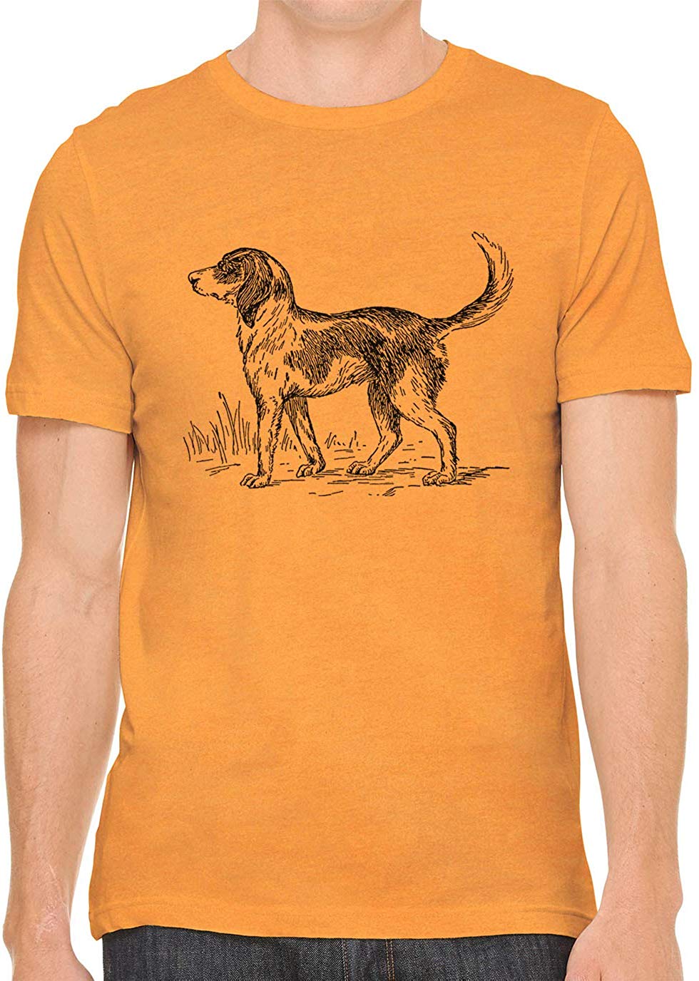 Cute Farm Dog Cotton Crewneck Mens Orange T-Shirts