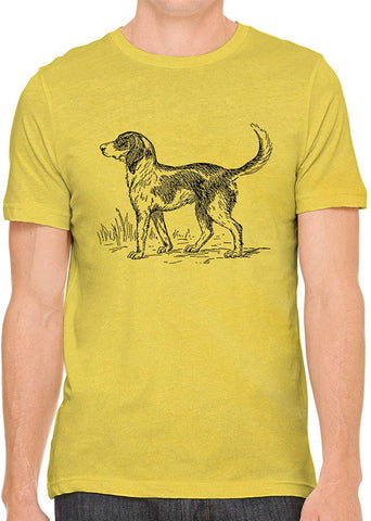 Cute Farm Dog Cotton Crewneck Mens Yellow T-Shirts