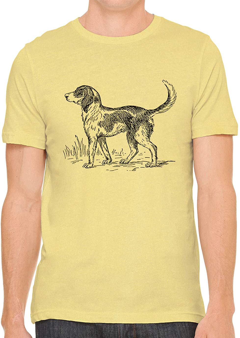 Cute Farm Dog Cotton Crewneck Mens Yellow T-Shirts