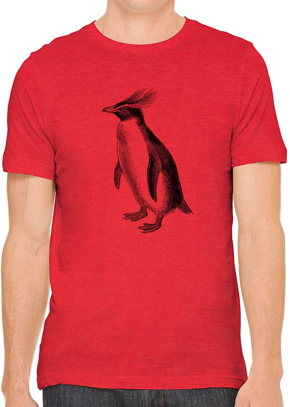 Cute Fluffy Penguin Cotton Crewneck Unisex Red T-Shirts