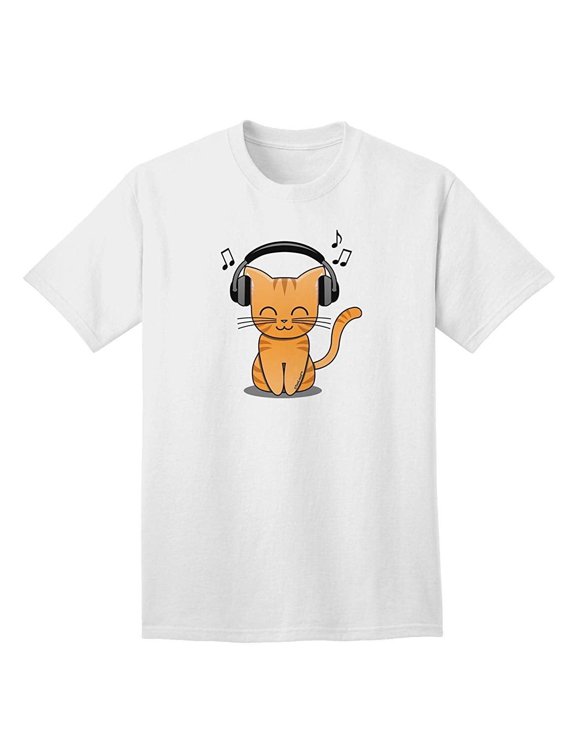 Cute Kitty with Headphones Adult White T-Shirts