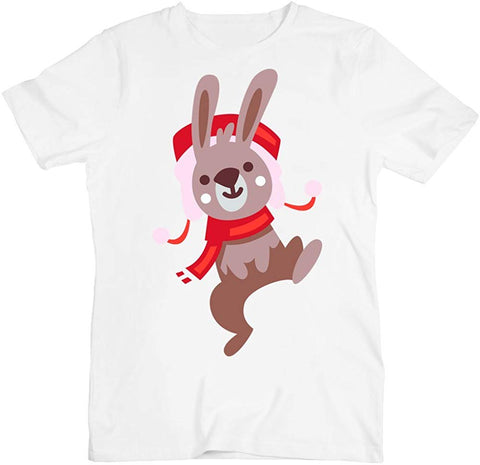 Cute Little Jumping Bunny with A Hat Men' arge White T-Shirts