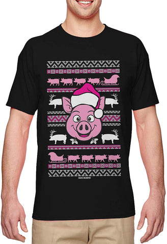 Cute Pig-Adorable Oink Ugly Christmas Men's Black T-Shirts