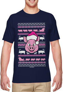 Cute Pig-Adorable Oink Ugly Christmas Men's Navy T-Shirts