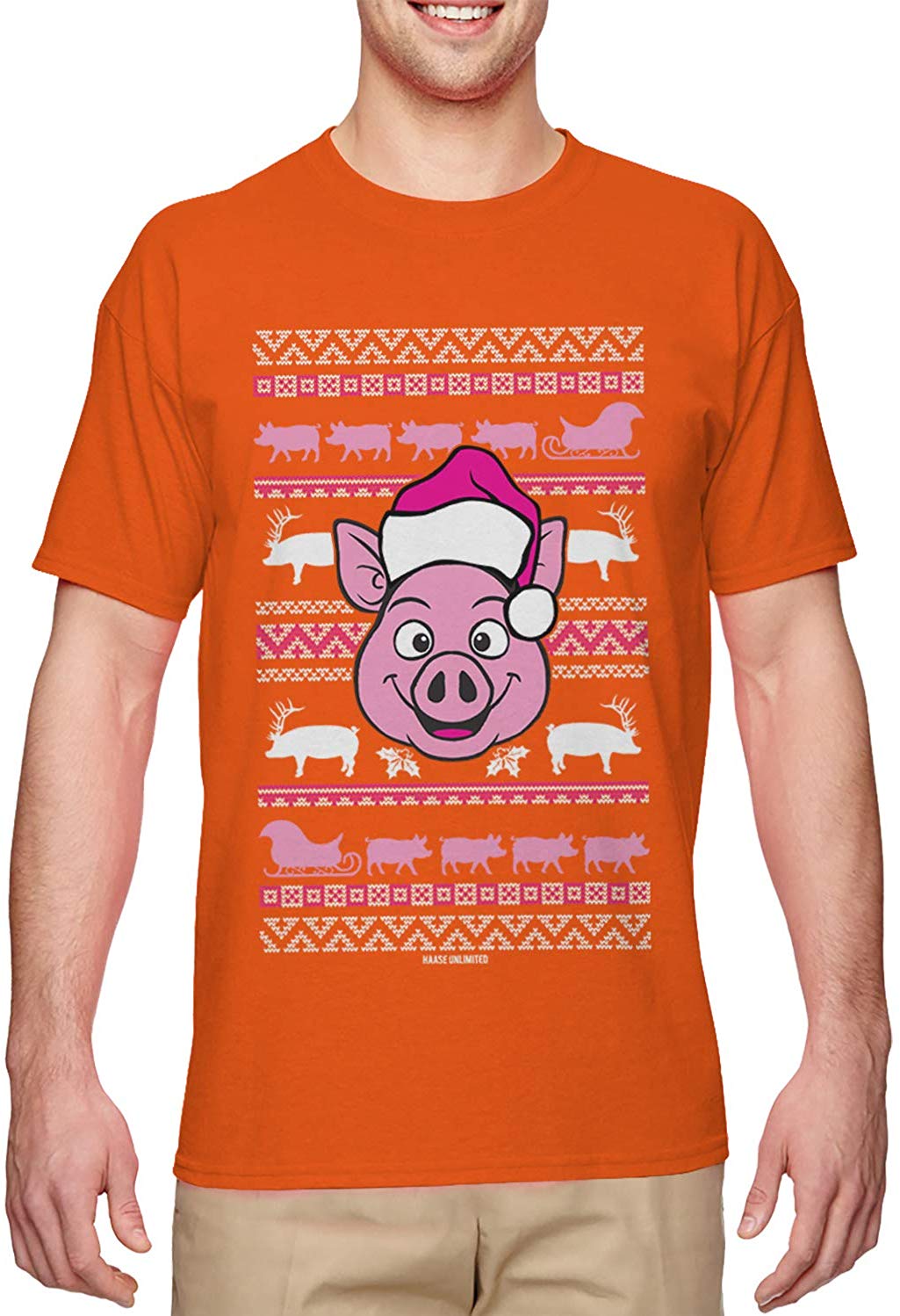 Cute Pig-Adorable Oink Ugly Christmas Men's Orange T-Shirts