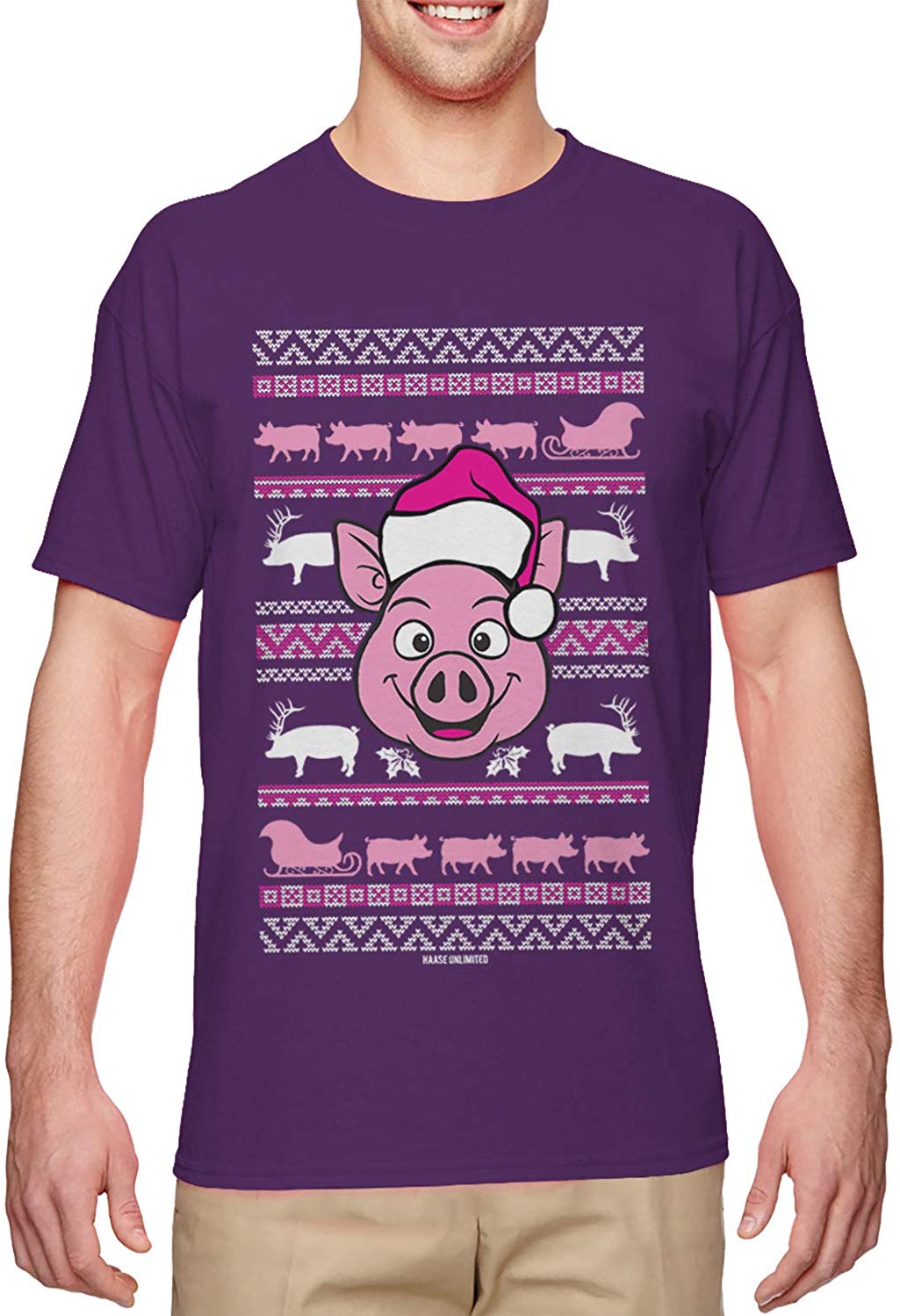 Cute Pig-Adorable Oink Ugly Christmas Men's Purple T-Shirts