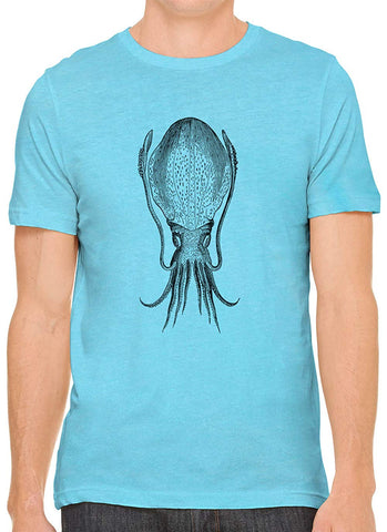 Cuttle Fish Sketch Cotton Crewneck Unisex Blue T-Shirts