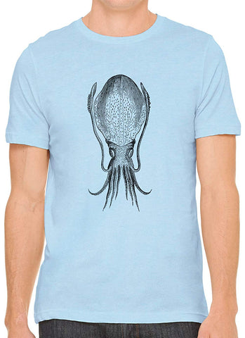 Cuttle Fish Sketch Cotton Crewneck Unisex Blue T-Shirts