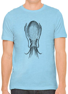 Cuttle Fish Sketch Cotton Crewneck Unisex Blue T-Shirts