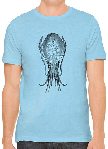 Cuttle Fish Sketch Cotton Crewneck Unisex Blue T-Shirts