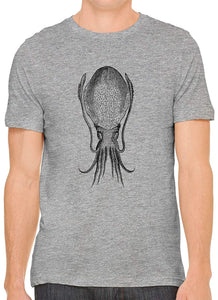 Cuttle Fish Sketch Cotton Crewneck Unisex Gray T-Shirts