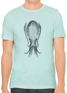 Cuttle Fish Sketch Cotton Crewneck Unisex Green T-Shirts