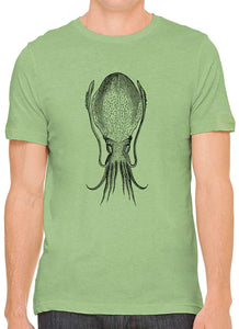 Cuttle Fish Sketch Cotton Crewneck Unisex Green T-Shirts