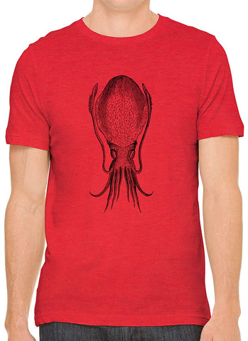 Cuttle Fish Sketch Cotton Crewneck Unisex Red T-Shirts