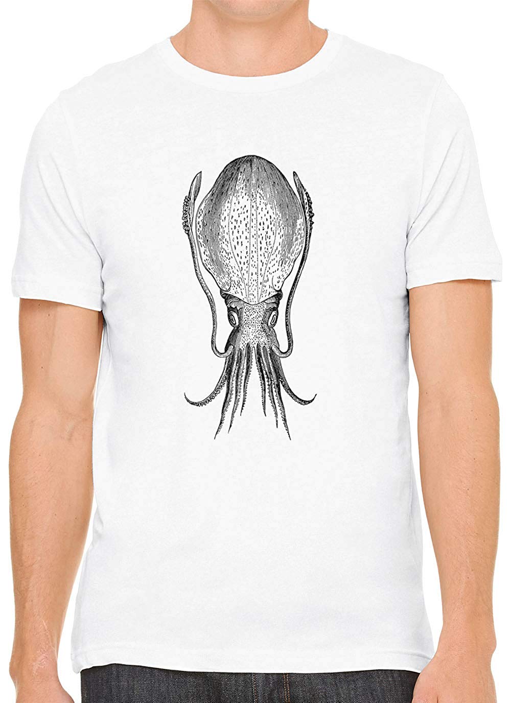 Cuttle Fish Sketch Cotton Crewneck Unisex White T-Shirts