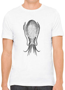 Cuttle Fish Sketch Cotton Crewneck Unisex White T-Shirts