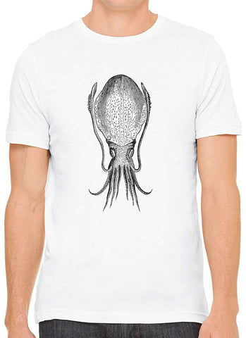 Cuttle Fish Sketch Cotton Crewneck Unisex White T-Shirts