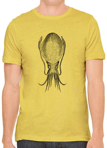 Cuttle Fish Sketch Cotton Crewneck Unisex Yellow T-Shirts