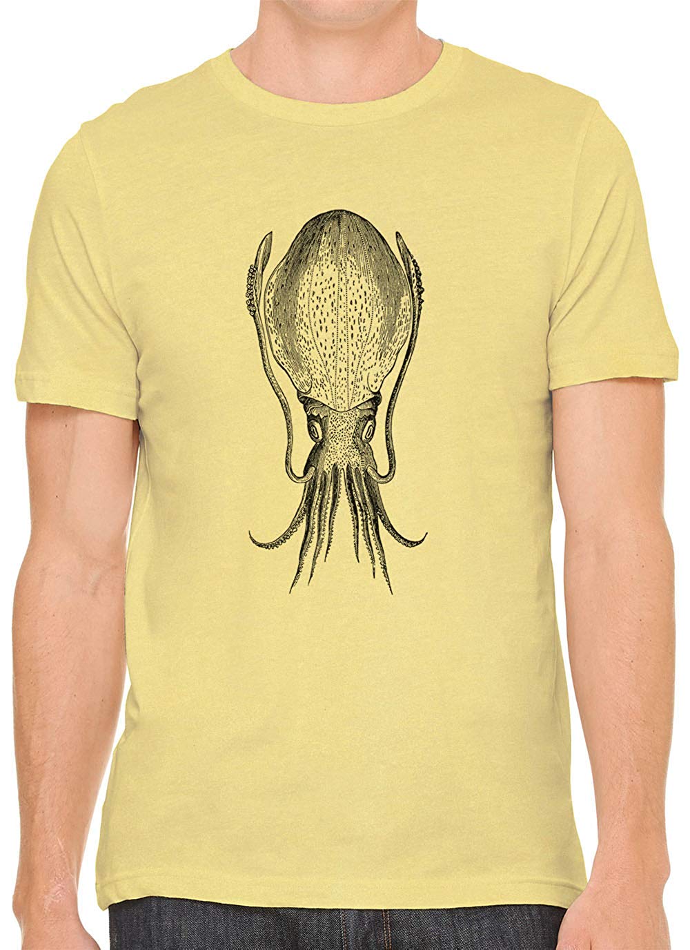 Cuttle Fish Sketch Cotton Crewneck Unisex Yellow T-Shirts