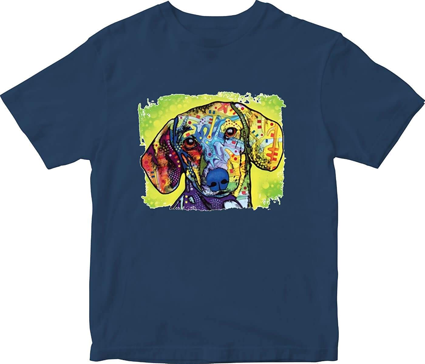 Dachshund Neon Adult Printed Navy T-Shirts