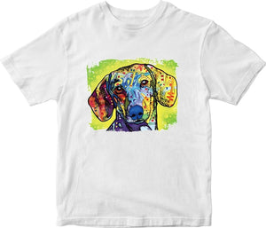 Dachshund Neon Adult Printed White T-Shirts