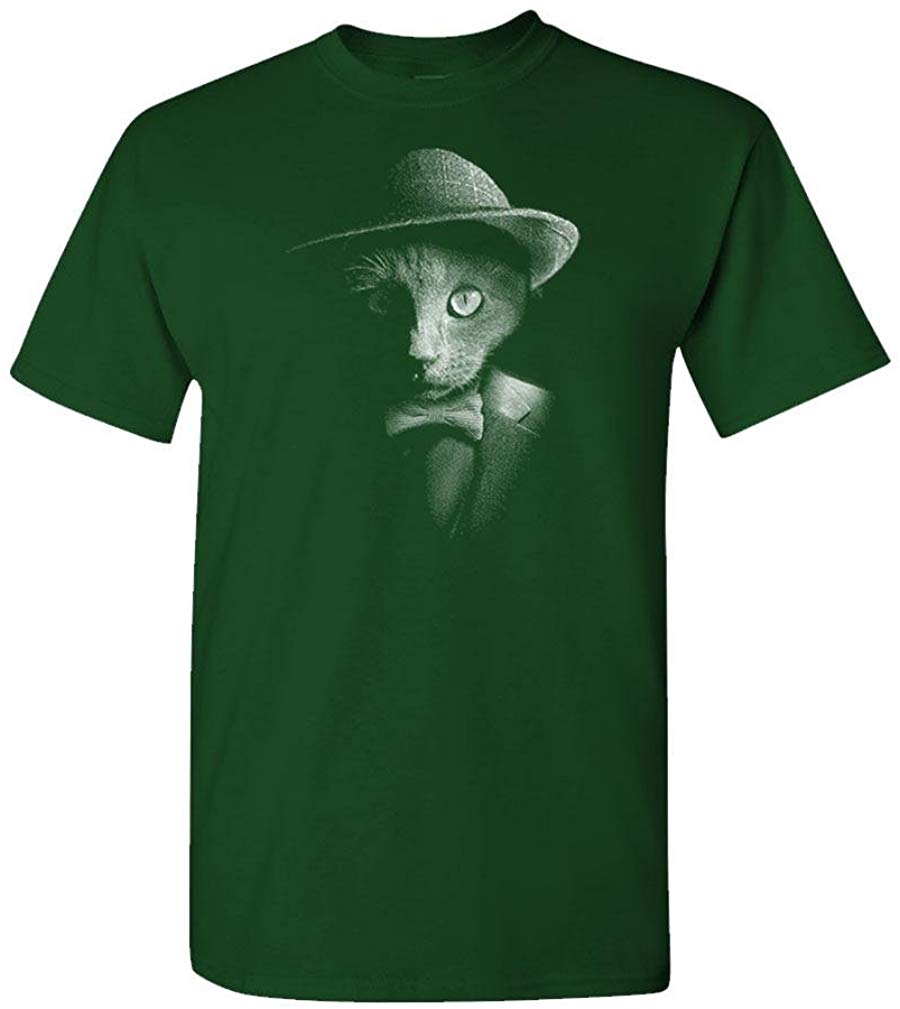 Dapper cat-Hipster Adventure Funny Kitten-Mens Cotton Green T-Shirts