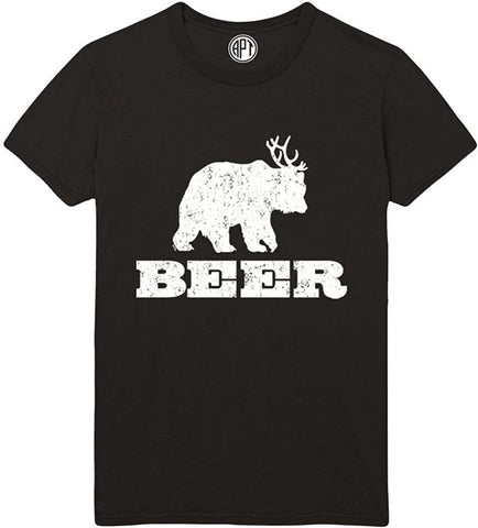 Deer + Bear = Beer Printed Black T-Shirts