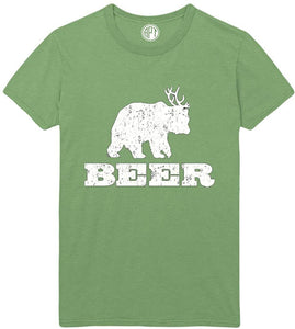 Deer + Bear = Beer Printed Green T-Shirts