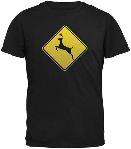 Deer Crossing Sign Adult Black T-Shirts