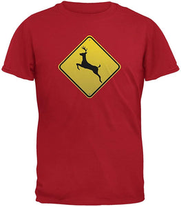 Deer Crossing Sign Adult Red T-Shirts