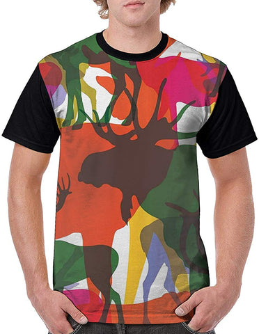 Deer Moose Mountain Sheep Horned Mens 3D Print Short Sleeve Graphic Summer Black T-Shirts