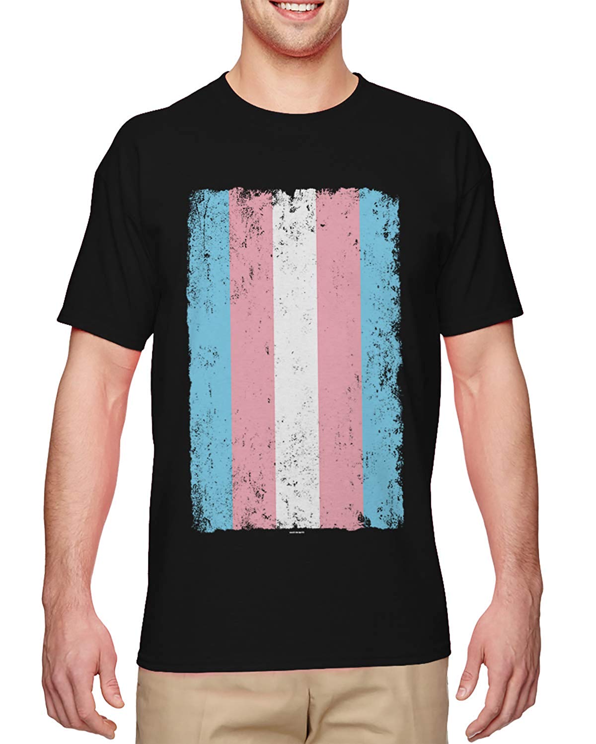 Distressed Transgender Flag-LGBT Support Men's Black T-Shirts