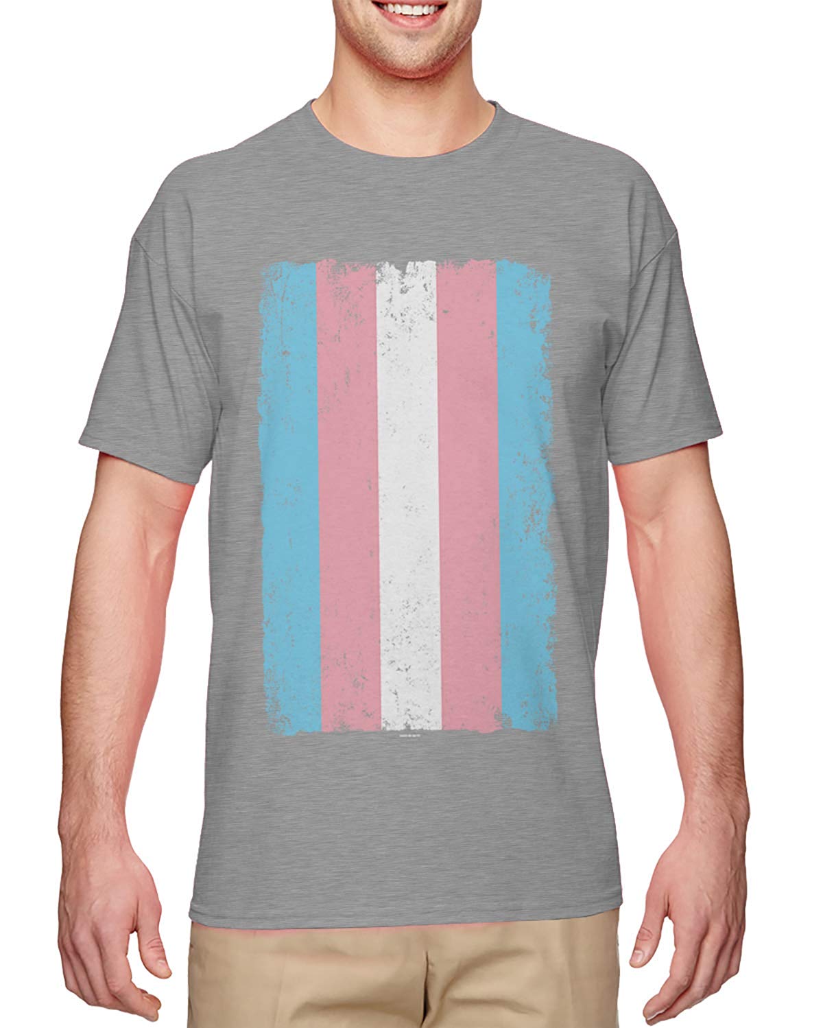 Distressed Transgender Flag-LGBT Support Men's Gray T-Shirts