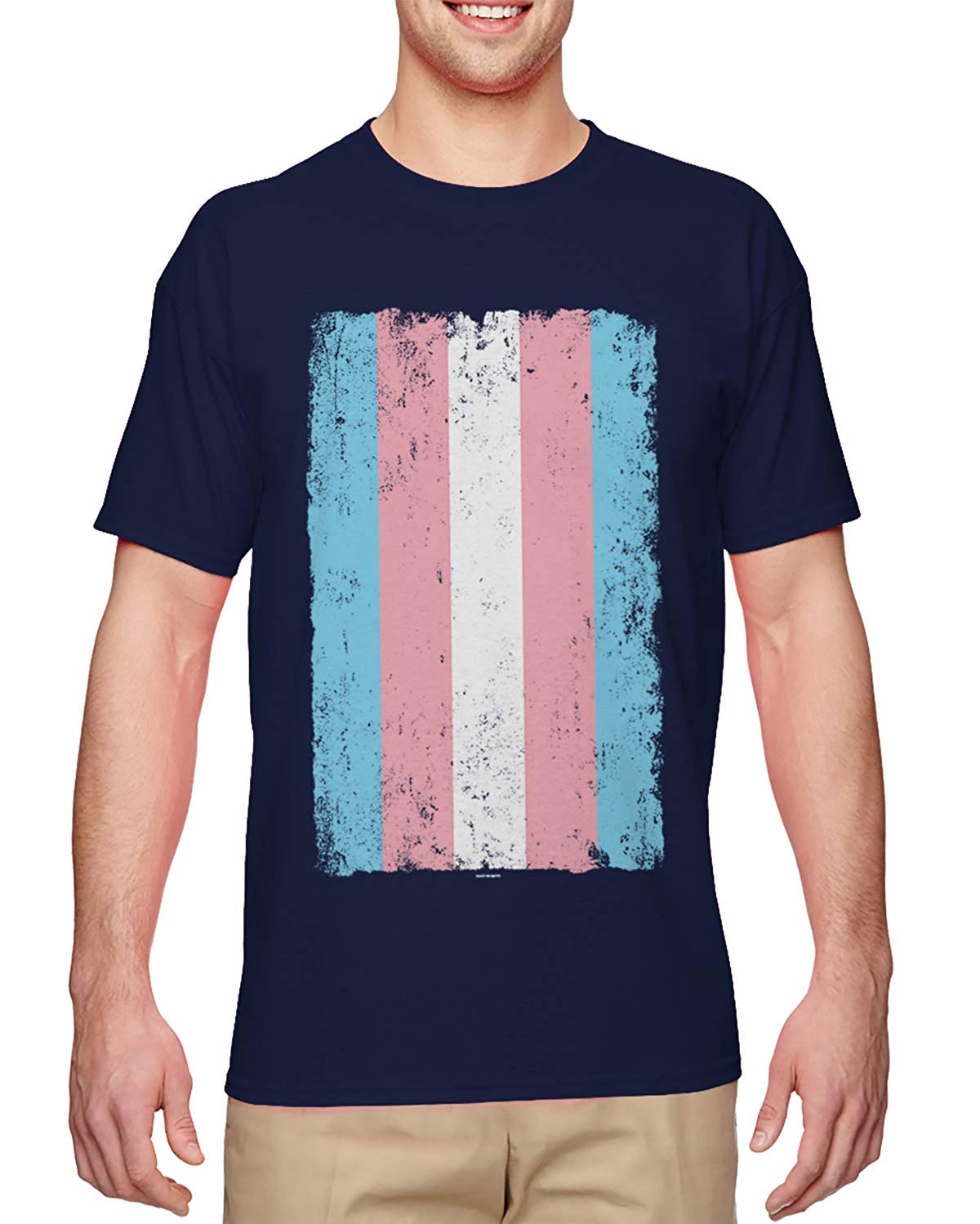 Distressed Transgender Flag-LGBT Support Men's Navy T-Shirts