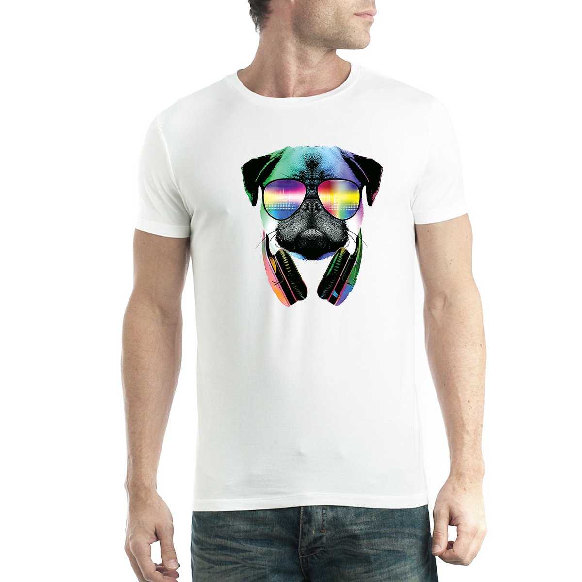 Dj Pug Headphones Animal Funny Men New White T-Shirts