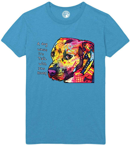 Dog Wags Its Tail with Its Heart-Gratitude Pitbull-Staffordshire Terrier-Printed Blue T-Shirts