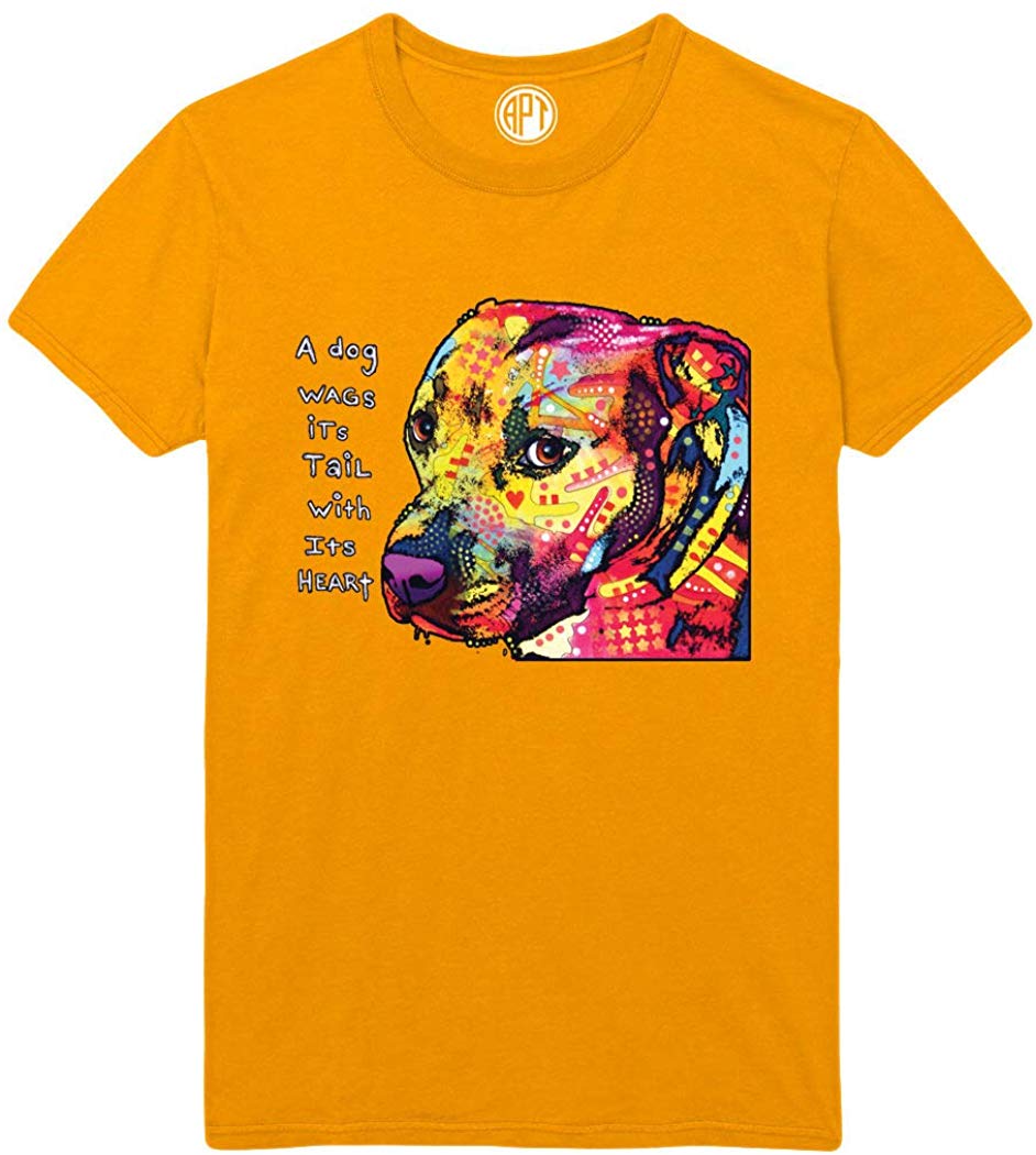 Dog Wags Its Tail with Its Heart-Gratitude Pitbull-Staffordshire Terrier-Printed Gold T-Shirts