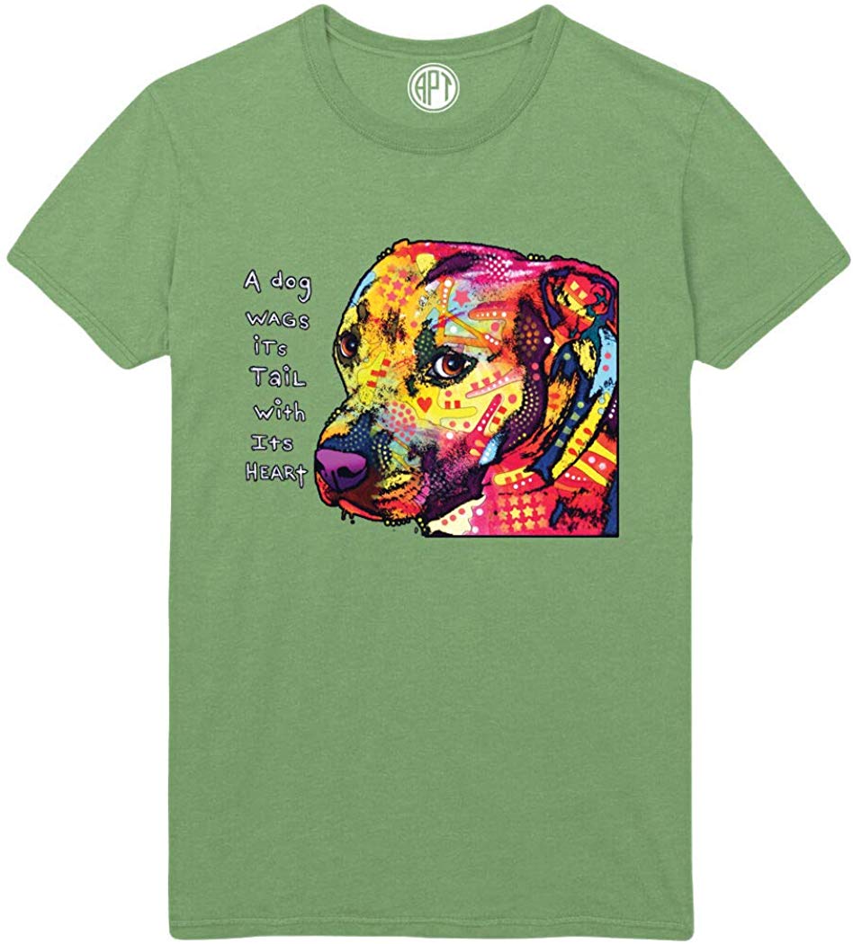 Dog Wags Its Tail with Its Heart-Gratitude Pitbull-Staffordshire Terrier-Printed Green T-Shirts