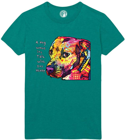 Dog Wags Its Tail with Its Heart-Gratitude Pitbull-Staffordshire Terrier-Printed Green T-Shirts