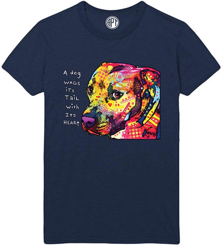 Dog Wags Its Tail with Its Heart-Gratitude Pitbull-Staffordshire Terrier-Printed Navy T-Shirts